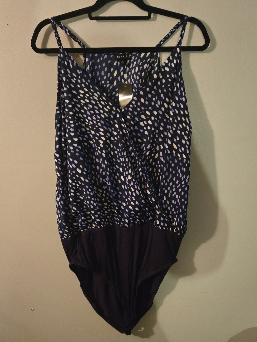 torrid Navy and White Dot Surplice Bodysuit